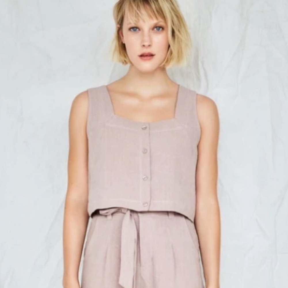 Eve Gravel Alice Linen Crop in Cream in M